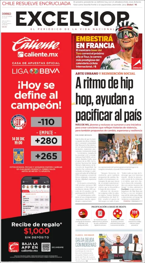 Portada de Excelsior del domingo, 14 de diciembre de 2025