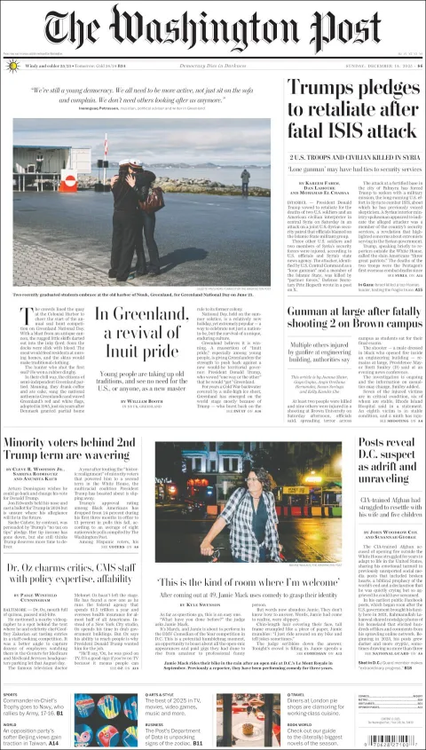 Portada de The Washington Post del domingo, 14 de diciembre de 2025