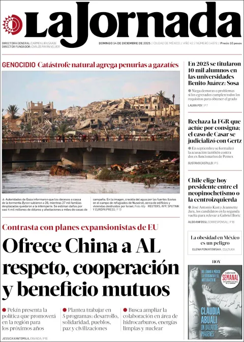 Portada de La Jornada del domingo, 14 de diciembre de 2025
