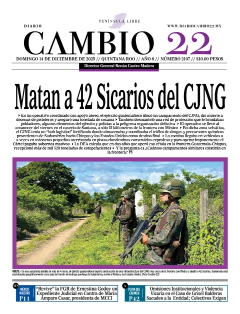 Portada de Diario Cambio 22 (portada) del domingo, 14 de diciembre de 2025