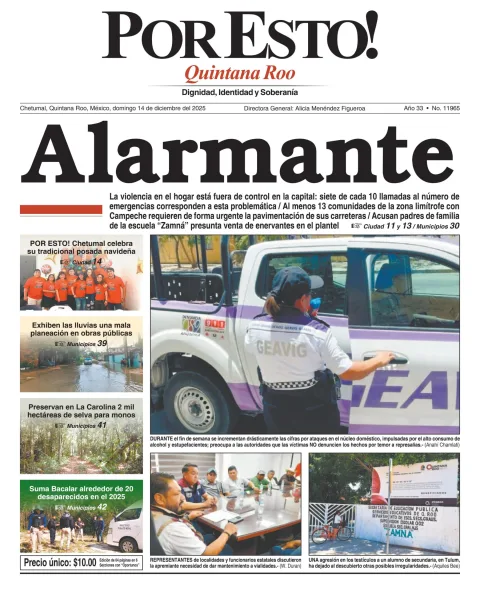 Portada de Por Esto (quintana Roo Chetumal) del domingo, 14 de diciembre de 2025