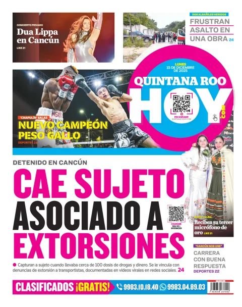Portada de Quintana Roo Hoy (contraportada)