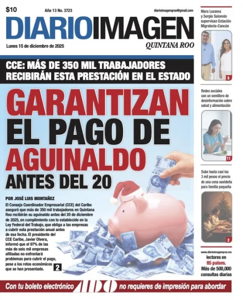 Portada de Diario Imagen Quintana Roo del lunes, 15 de diciembre de 2025