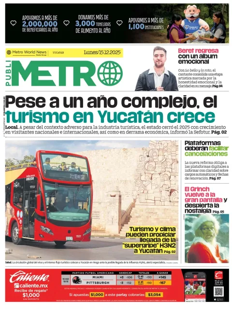 Portada de Publimetro Merida del lunes, 15 de diciembre de 2025