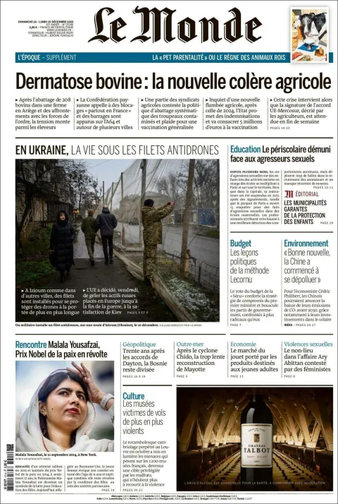 Portada de Le Monde del lunes, 15 de diciembre de 2025