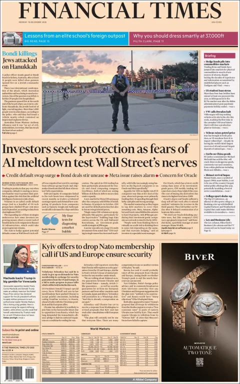 Portada de Financial Times del lunes, 15 de diciembre de 2025