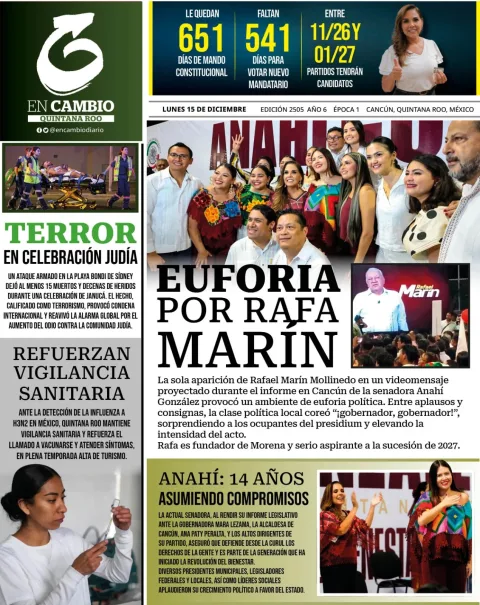 Portada de En Cambio - Quintana Roo (portada) del lunes, 15 de diciembre de 2025