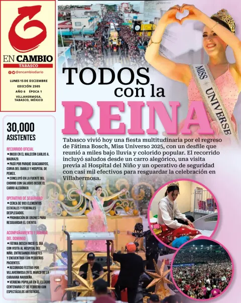 Portada de En Cambio - Tabasco (contraportada) del lunes, 15 de diciembre de 2025