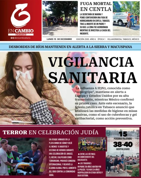 Portada de En Cambio - Tabasco (portada) del lunes, 15 de diciembre de 2025