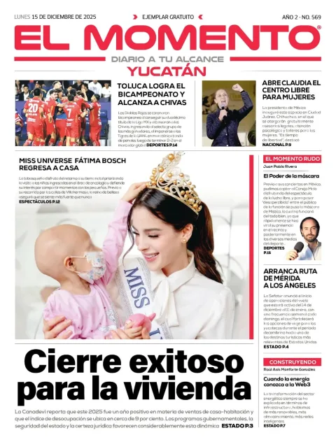 Portada de El Momento Yucatan del lunes, 15 de diciembre de 2025