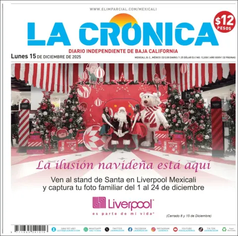 Portada de La Cronica del lunes, 15 de diciembre de 2025