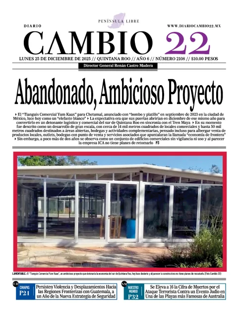Portada de Diario Cambio 22 (contraportada) del lunes, 15 de diciembre de 2025