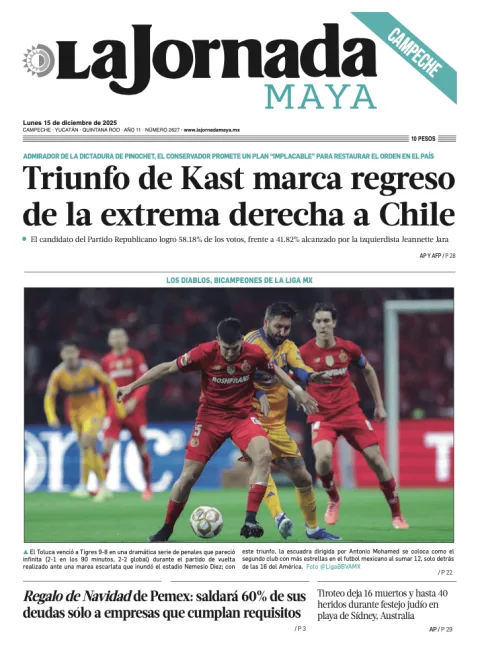 Portada de La Jornada Maya Campeche del lunes, 15 de diciembre de 2025