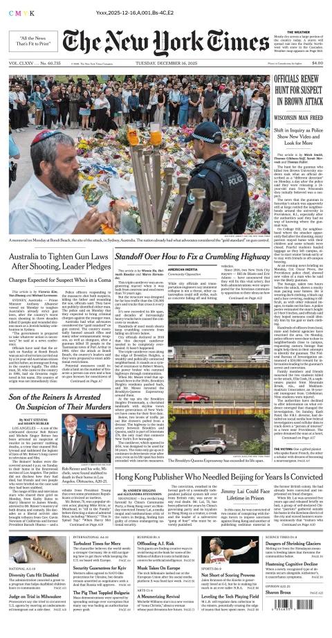 Portada de The New York Times (national) del martes, 16 de diciembre de 2025