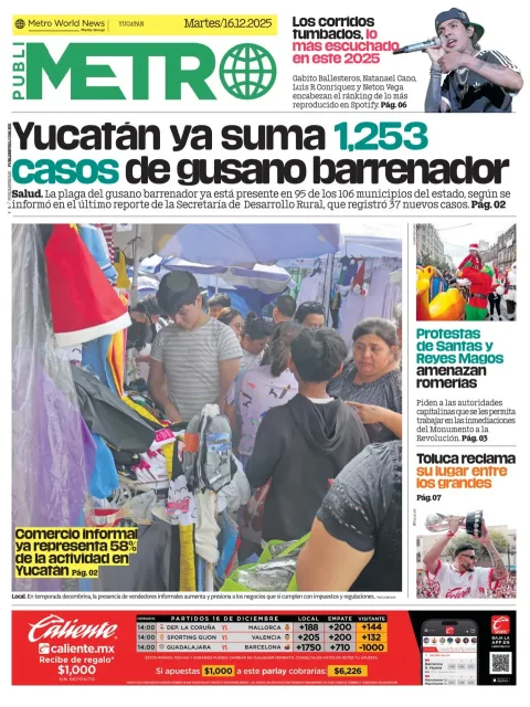 Portada de Publimetro Merida del martes, 16 de diciembre de 2025