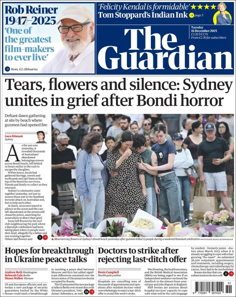 Portada de The Guardian (reino Unido) del martes, 16 de diciembre de 2025