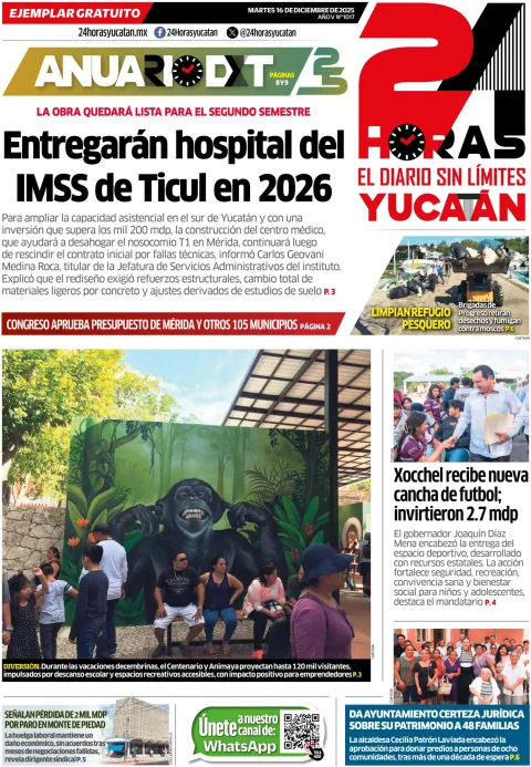 Portada de 24 Horas Yucatan del martes, 16 de diciembre de 2025