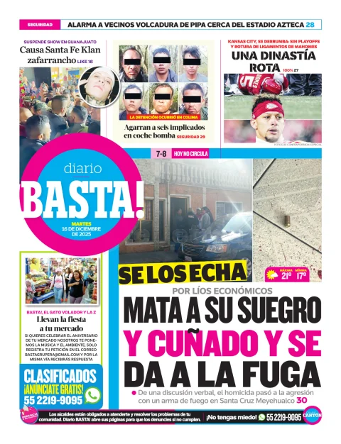 Portada de Basta! (contraportada) del martes, 16 de diciembre de 2025
