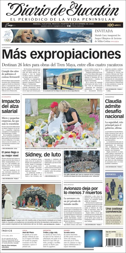 Portada de Diario de Yucatán del martes, 16 de diciembre de 2025