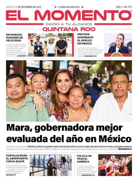 Portada de El Momento Quintana Roo del martes, 16 de diciembre de 2025