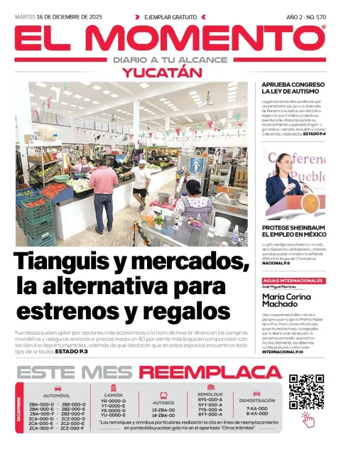 Portada de El Momento Yucatan del martes, 16 de diciembre de 2025