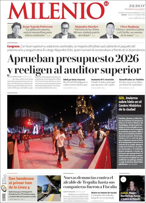 Portada de Milenio Jalisco del martes, 16 de diciembre de 2025