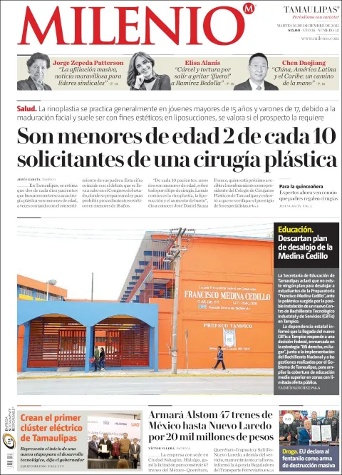 Portada de Milenio Tamaulipas del martes, 16 de diciembre de 2025