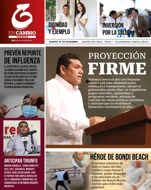 Portada de En Cambio - Tabasco (portada) del martes, 16 de diciembre de 2025