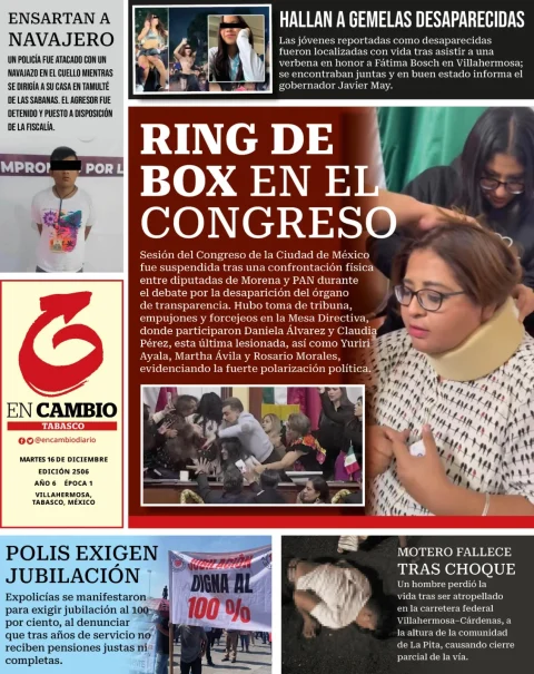 Portada de En Cambio - Tabasco (contraportada) del martes, 16 de diciembre de 2025