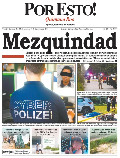 Portada de Por Esto (quintana Roo Cancun) del martes, 16 de diciembre de 2025