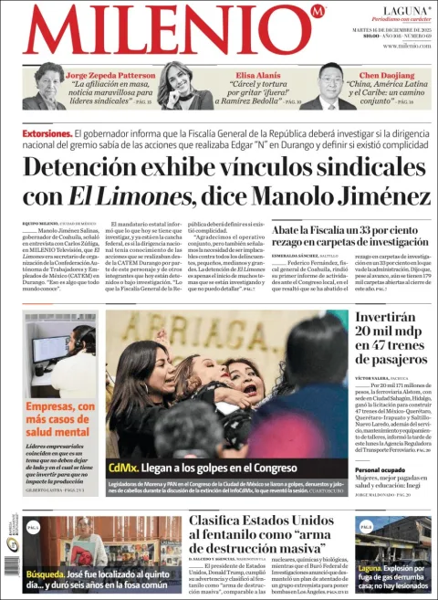 Portada de Milenio Laguna del martes, 16 de diciembre de 2025