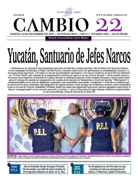 Portada de Diario Cambio 22 (portada) del martes, 16 de diciembre de 2025