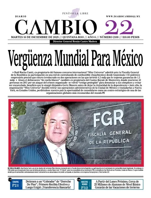 Portada de Diario Cambio 22 (contraportada) del martes, 16 de diciembre de 2025