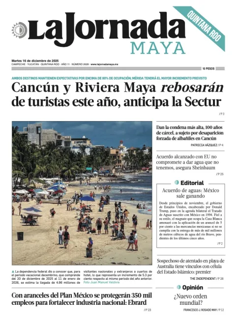 Portada de La Jornada Maya Quintana Roo del martes, 16 de diciembre de 2025