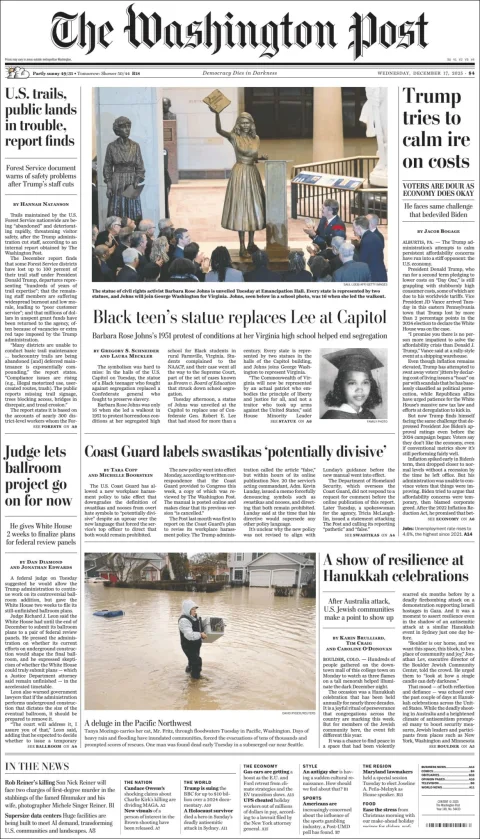 Portada de The Washington Post del miércoles, 17 de diciembre de 2025