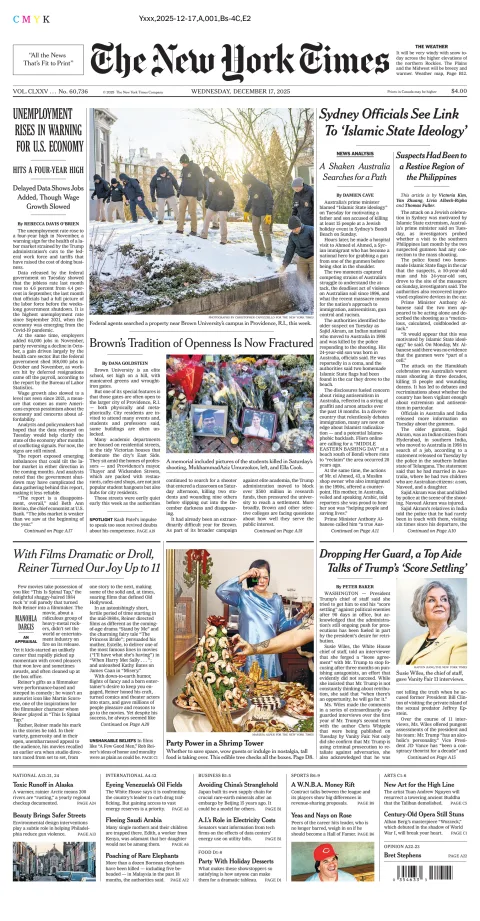 Portada de The New York Times (national) del miércoles, 17 de diciembre de 2025