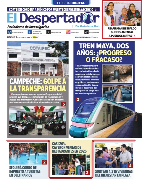 Portada de El Despertador de Quintana Roo del miércoles, 17 de diciembre de 2025