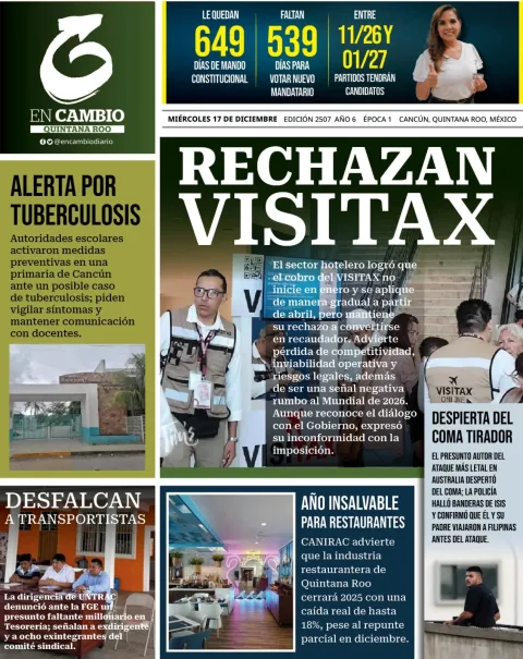 Portada de En Cambio - Quintana Roo (portada) del miércoles, 17 de diciembre de 2025