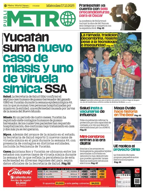 Portada de Publimetro Merida del miércoles, 17 de diciembre de 2025
