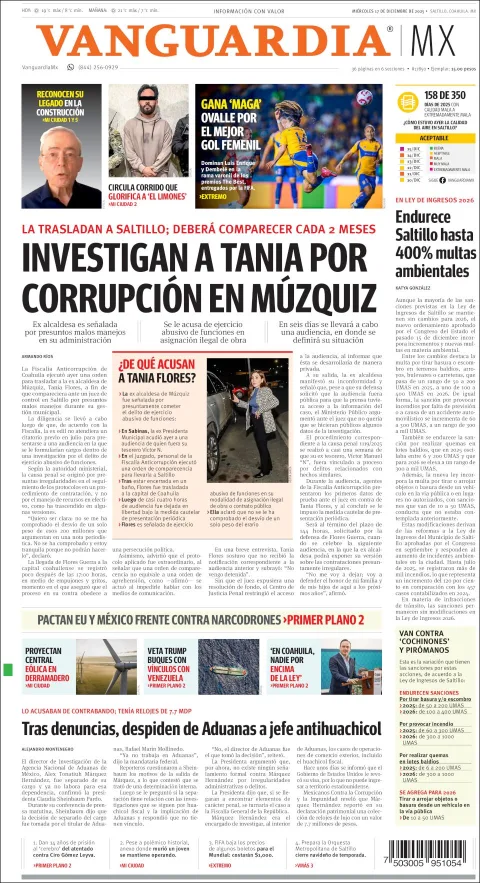 Portada de Vanguardia del miércoles, 17 de diciembre de 2025