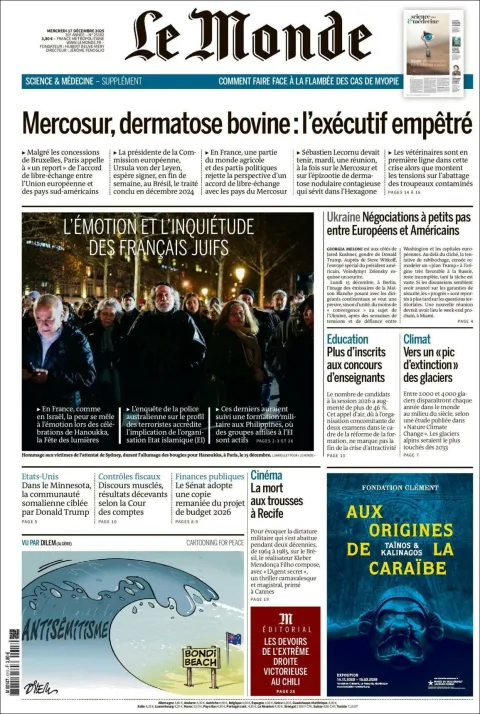 Portada de Le Monde del miércoles, 17 de diciembre de 2025