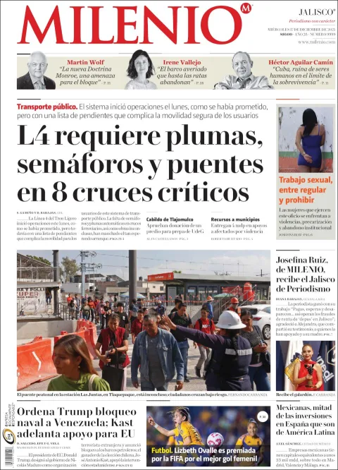 Portada de Milenio Jalisco del miércoles, 17 de diciembre de 2025