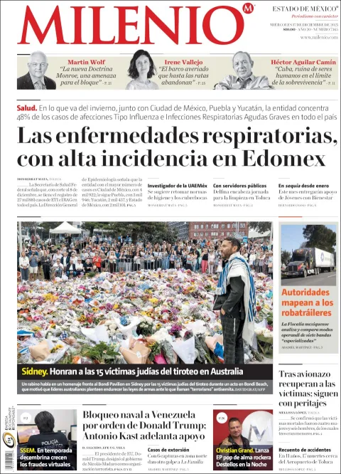Portada de Milenio Edo de Mexico del miércoles, 17 de diciembre de 2025