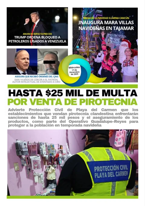 Portada de El Quintana Roo (contraportada) del miércoles, 17 de diciembre de 2025