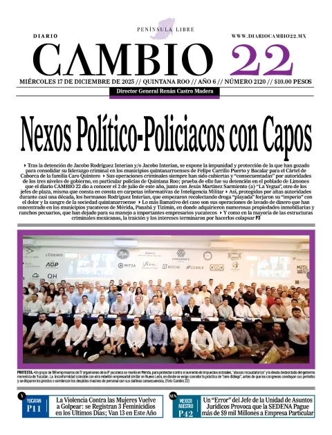 Portada de Diario Cambio 22 (portada) del miércoles, 17 de diciembre de 2025