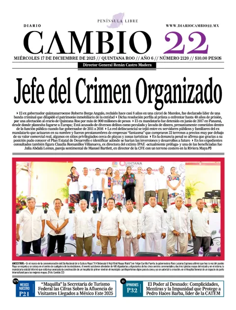Portada de Diario Cambio 22 (contraportada) del miércoles, 17 de diciembre de 2025