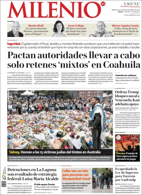 Portada de Milenio Laguna del miércoles, 17 de diciembre de 2025