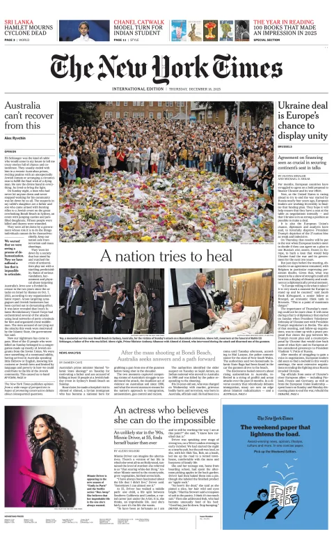 Portada de The New York Times (international) del jueves, 18 de diciembre de 2025