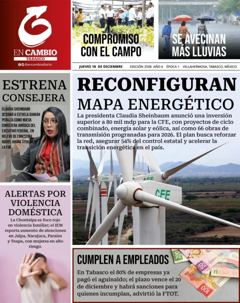Portada de En Cambio - Tabasco (portada) del jueves, 18 de diciembre de 2025