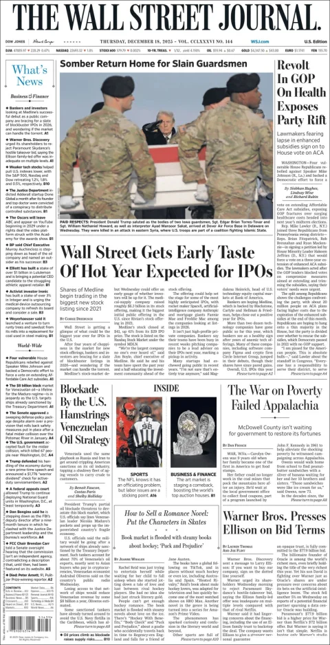 Portada de The Wall Street Journal